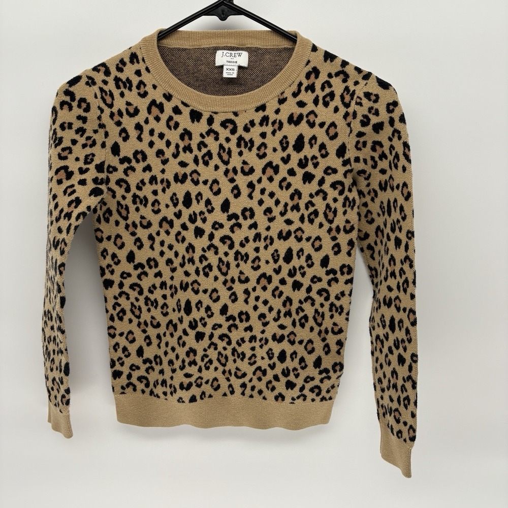 J.Crew‎  Leopard Print Teddie Sweater Cotton Crewneck Women XXS